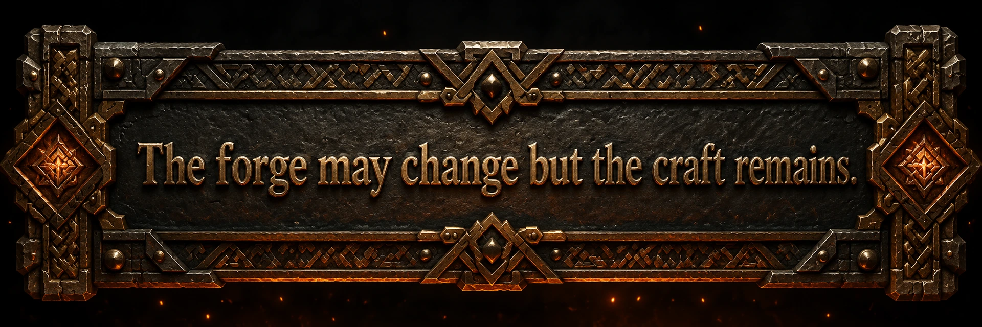 The forge may change but the craft remains — Andarag Productions dwarven forge banner.